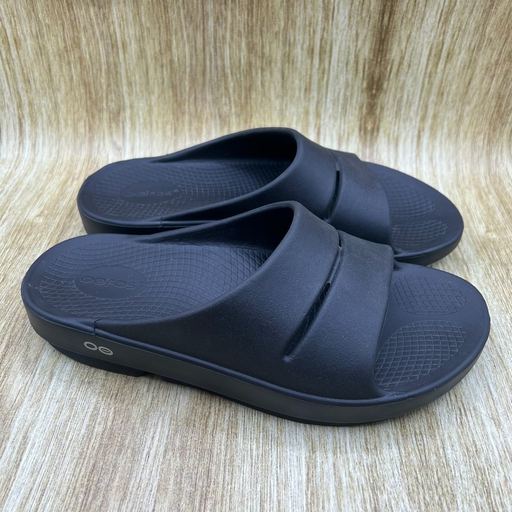 Oofos OOahh‎ Recovery Slides Men's Size 9 Black Impact Absorbing Slip On Sandals